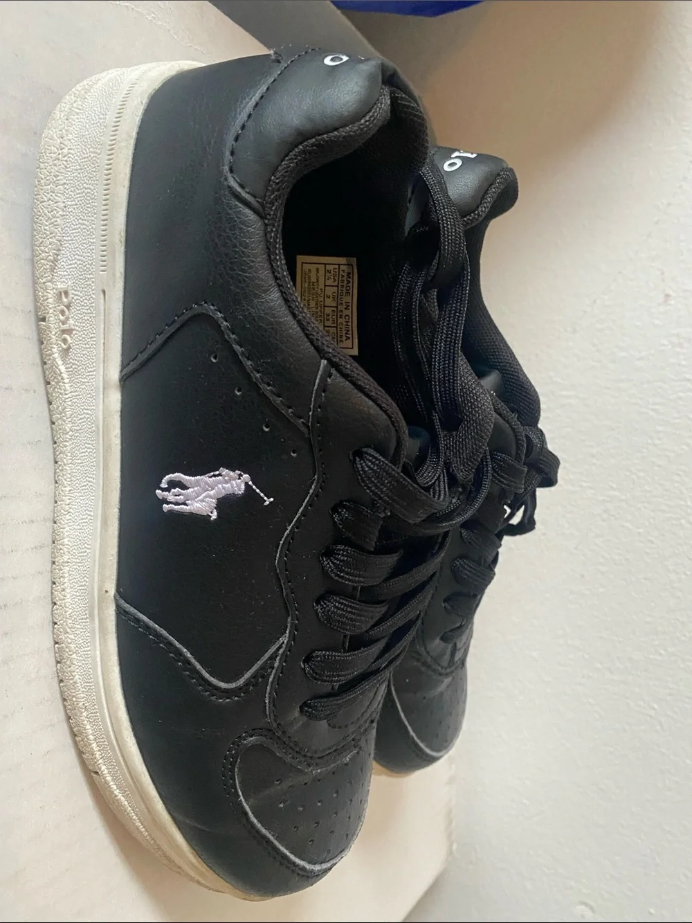 Kids Polo by Ralph Lauren Black Leather Sneakers with White Pony sz 2.5